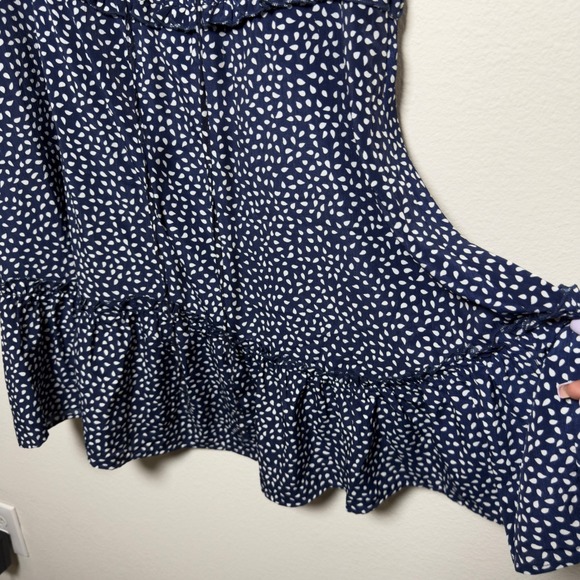 Women Milkmaid Mini Tiered Dress XXL Blue White Ditsy Floral Smocked Cottage - Picture 8 of 11